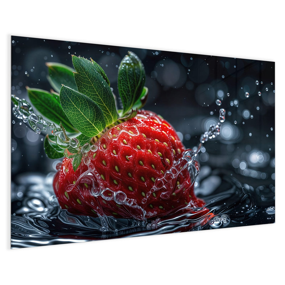 4 mm Glas statt lackiertem Blech – Magnettafel - Erdbeere auf Schwarz
