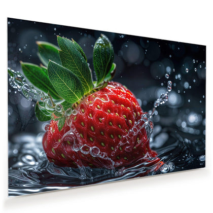 Wandbild mit dem Motiv Erdbeere auf Schwarz