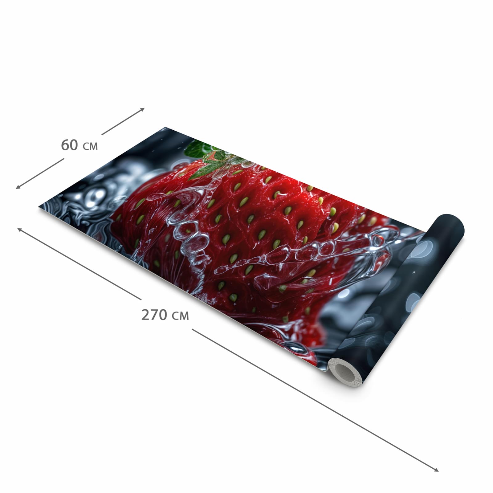 Rutschfester abwaschbarer Küchenläufer mit Motiv Erdbeere im Wasser in der Größe 90x180 cm