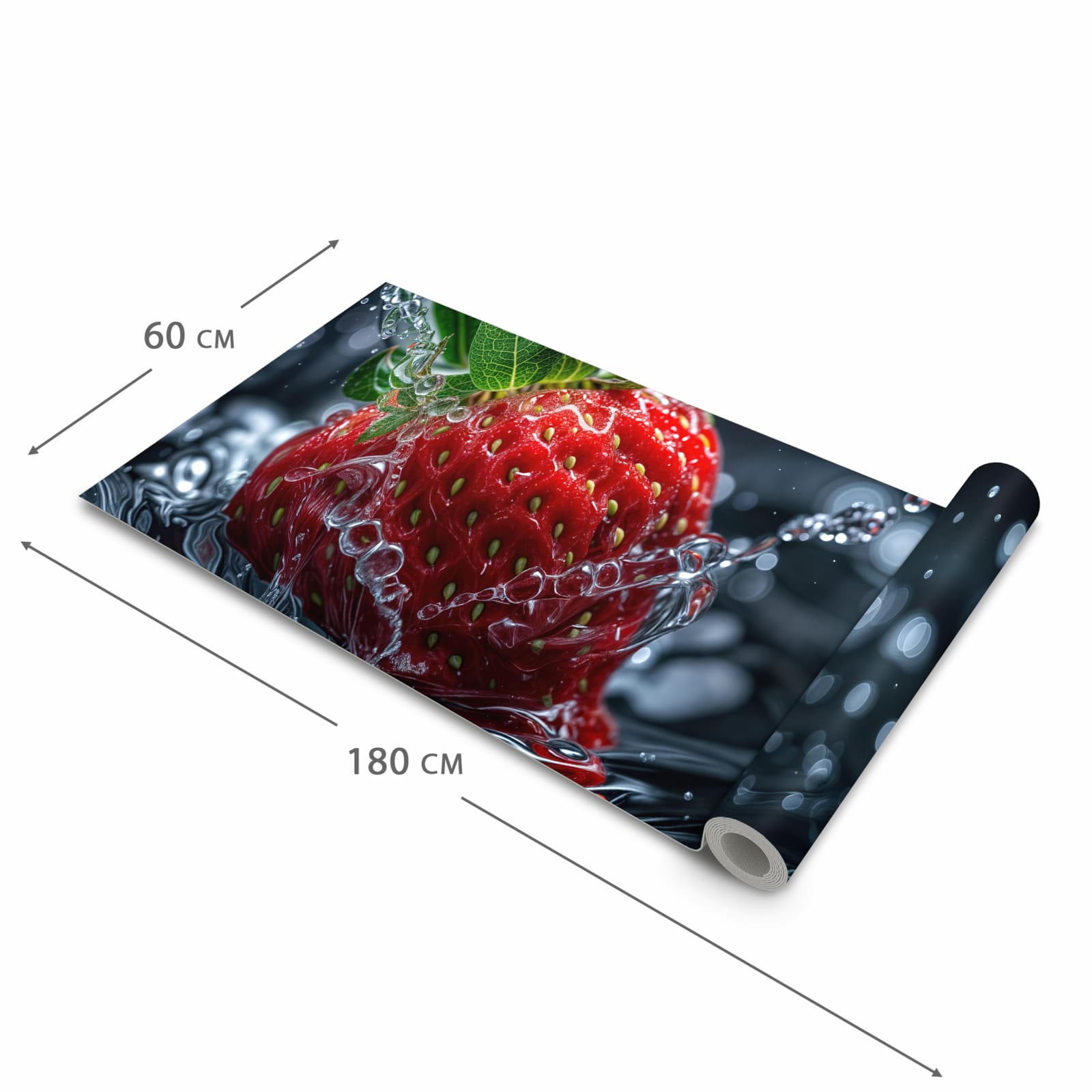 Pflegeleichter Küchenläufer mit Motiv Erdbeere im Wasser in der Grösse 90x180 cm zum Waschen
