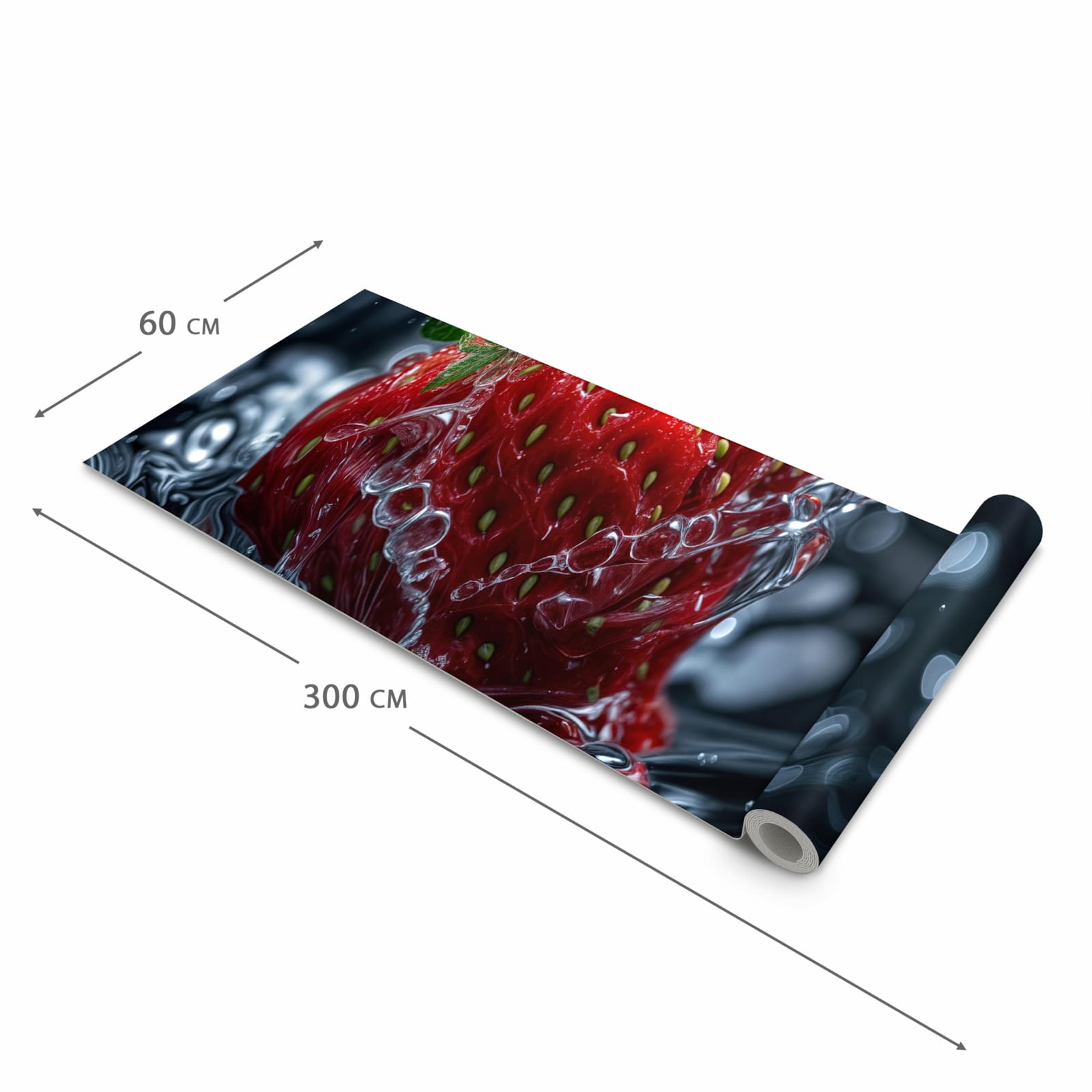 Abwaschbarer Küchenteppich mit Motiv Erdbeere im Wasser in der Grösse 90x180 cm