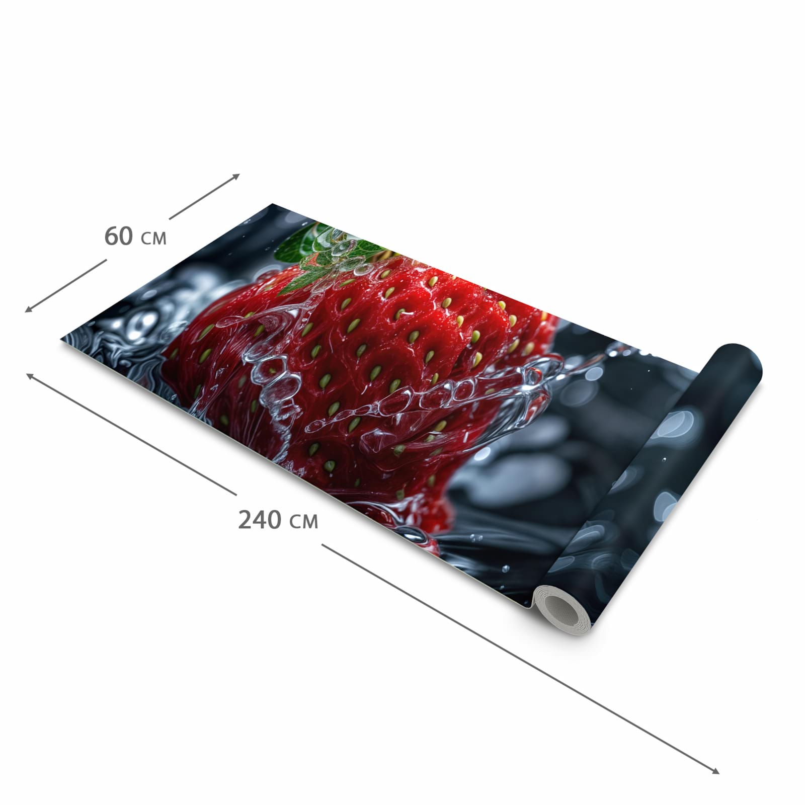 Komfortabler moderner Küchenläufer mit Motiv Erdbeere im Wasser in der Grösse 90x180 cm