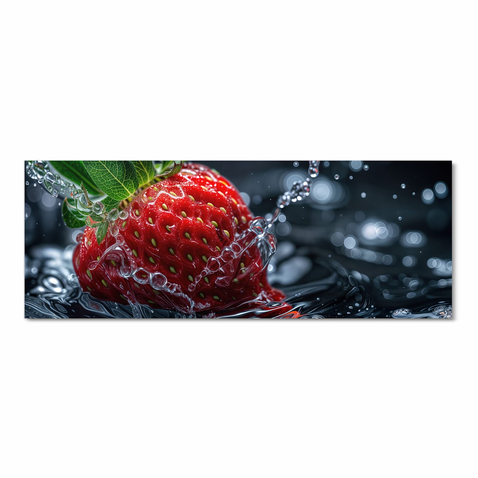 Pflegeleichter Küchenläufer mit Motiv Erdbeere im Wasser in Frontansicht