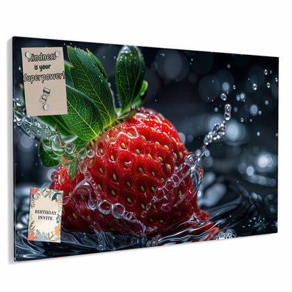 Metall Magnettafel mit dem Motiv Erdbeere auf Schwarz