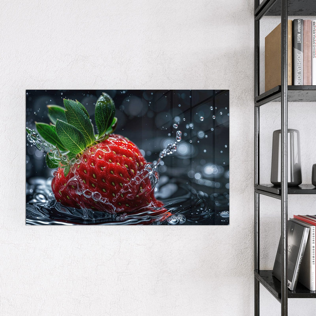 9 Größen – von 30 × 30 bis 120 × 90 cm – Magnettafel - Erdbeere auf Schwarz