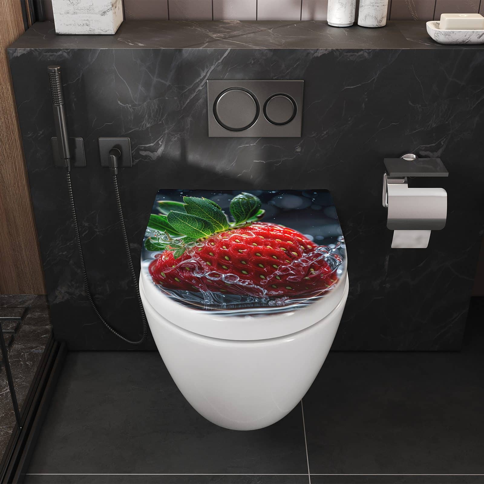WC-Sitz mit Absenkautomatik Erdbeere im Wasser