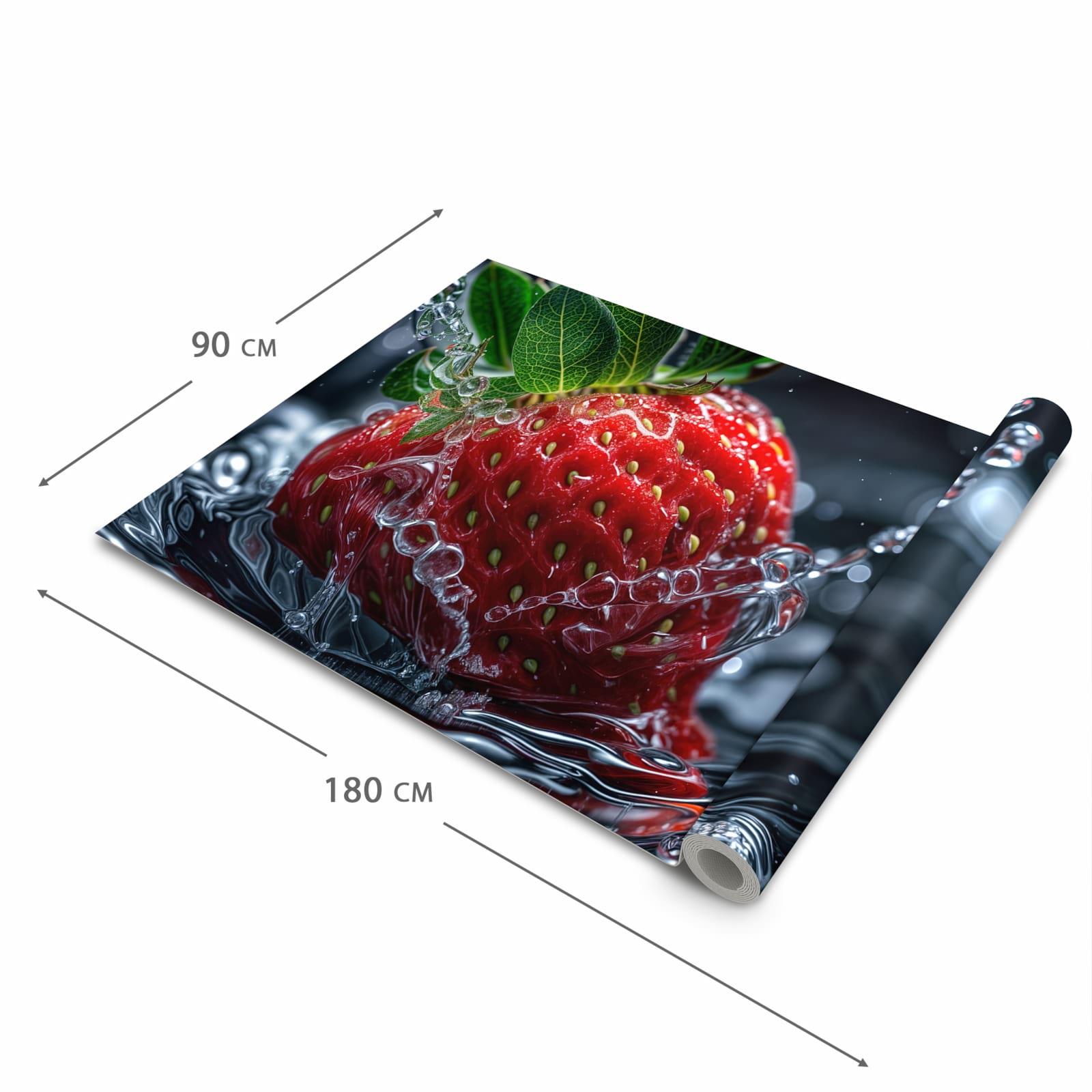 Rutschfester Küchenteppich mit Motiv Erdbeere im Wasser in der Grösse 90x180 cm