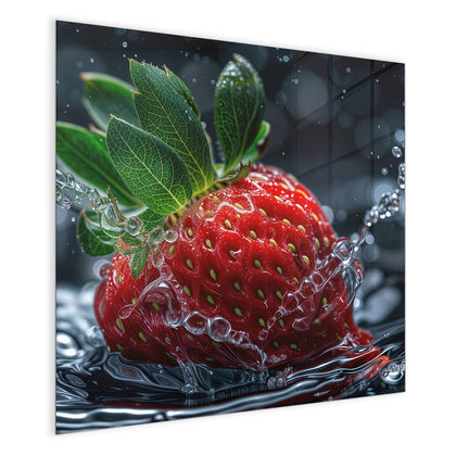 Magnettafel mit dem Motiv Erdbeere auf Schwarz