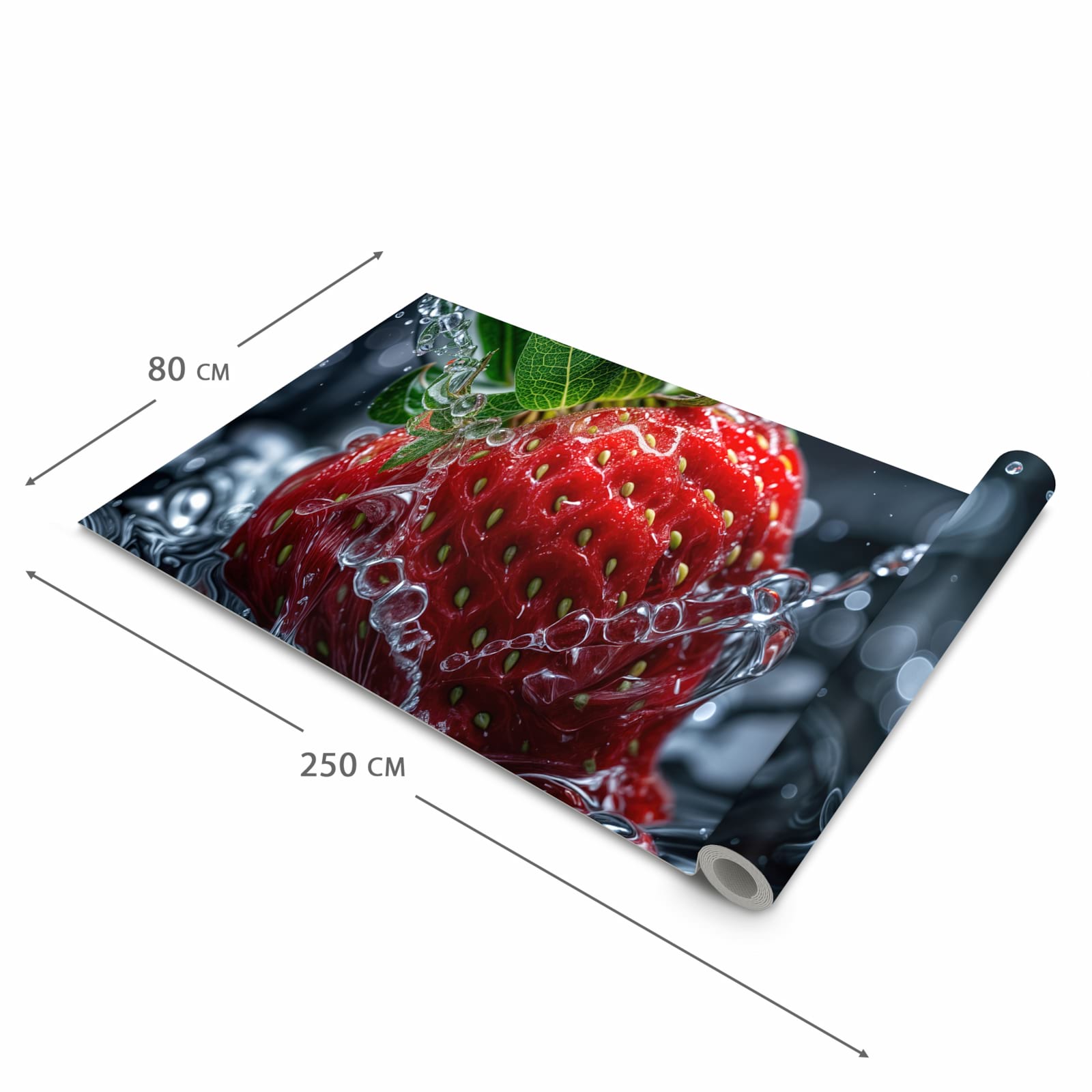 Strapazierfähiger Küchenteppich mit Motiv Erdbeere im Wasser in der Grösse 90x180 cm