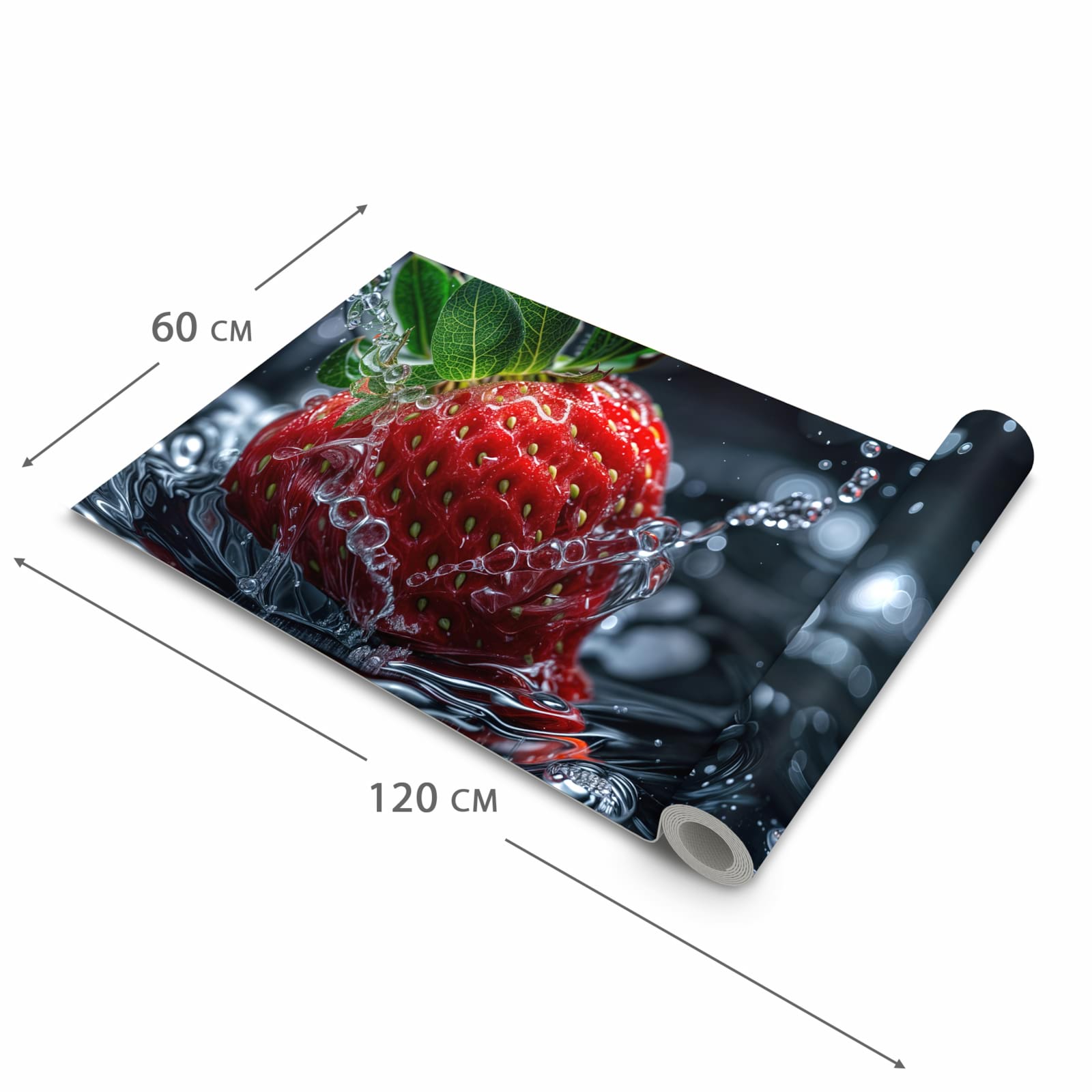 Langlebiger moderner Küchenläufer mit Motiv Erdbeere im Wasser in der Grösse 90x180 cm