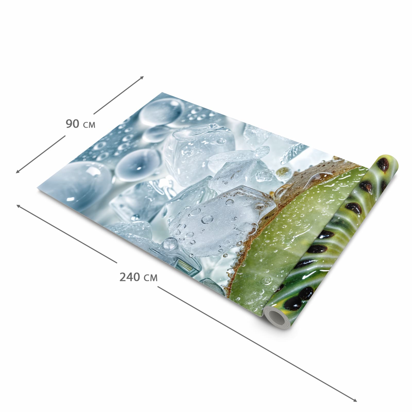 Geruchsneutraler rutschfester Küchenläufer mit Motiv Kiwi im Eis in der Größe 90x180 cm