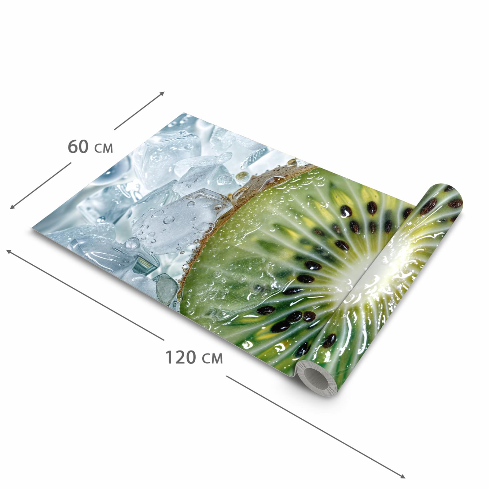 Bodenschonender waschbarer Küchenteppich mit Motiv Kiwi im Eis in der Grösse 80x300 cm