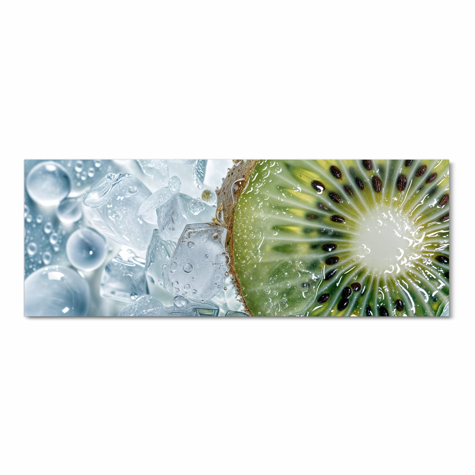 Langlebiger Küchenläufer mit Motiv Kiwi im Eis in Frontansicht, abwaschbar