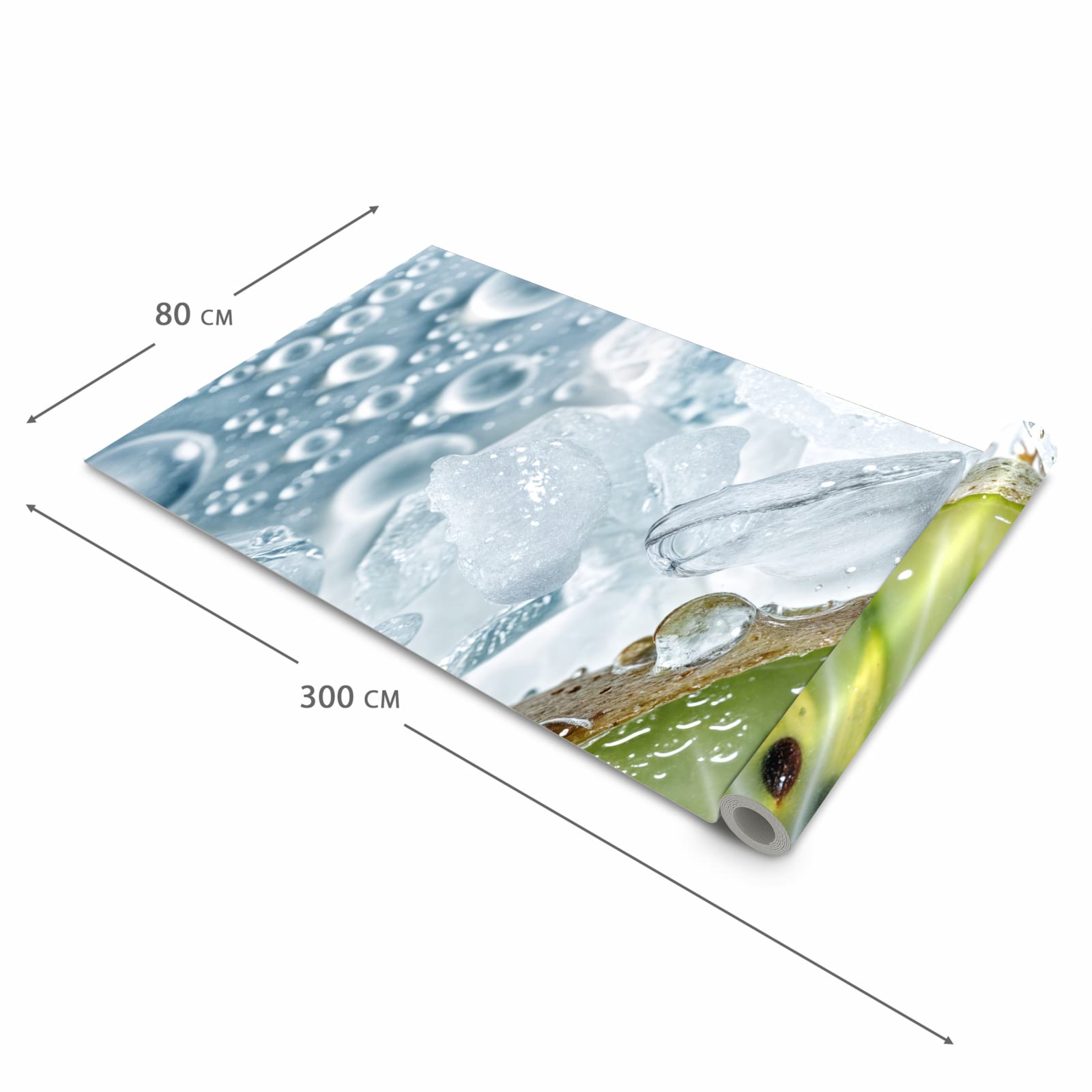 Fleckenresistenter rutschfester Küchenläufer mit Motiv Kiwi im Eis in der Größe 90x180 cm