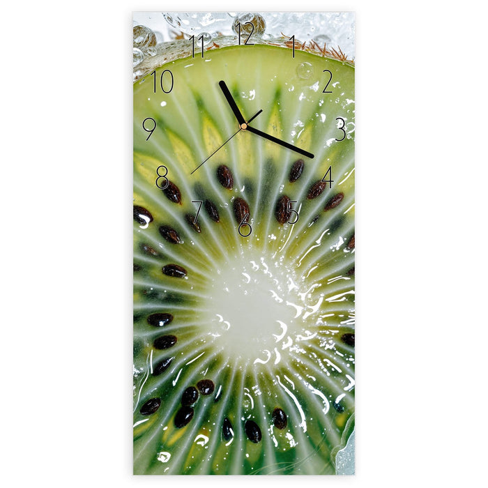 Wanduhr Kiwi im Eis aus Glas – Hochformat 30 × 60 cm mit Ziffernblatt Elegant