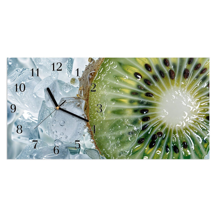 Wanduhr Kiwi im Eis aus Glas – Querformat 60 × 30 cm mit Ziffernblatt Klassisch