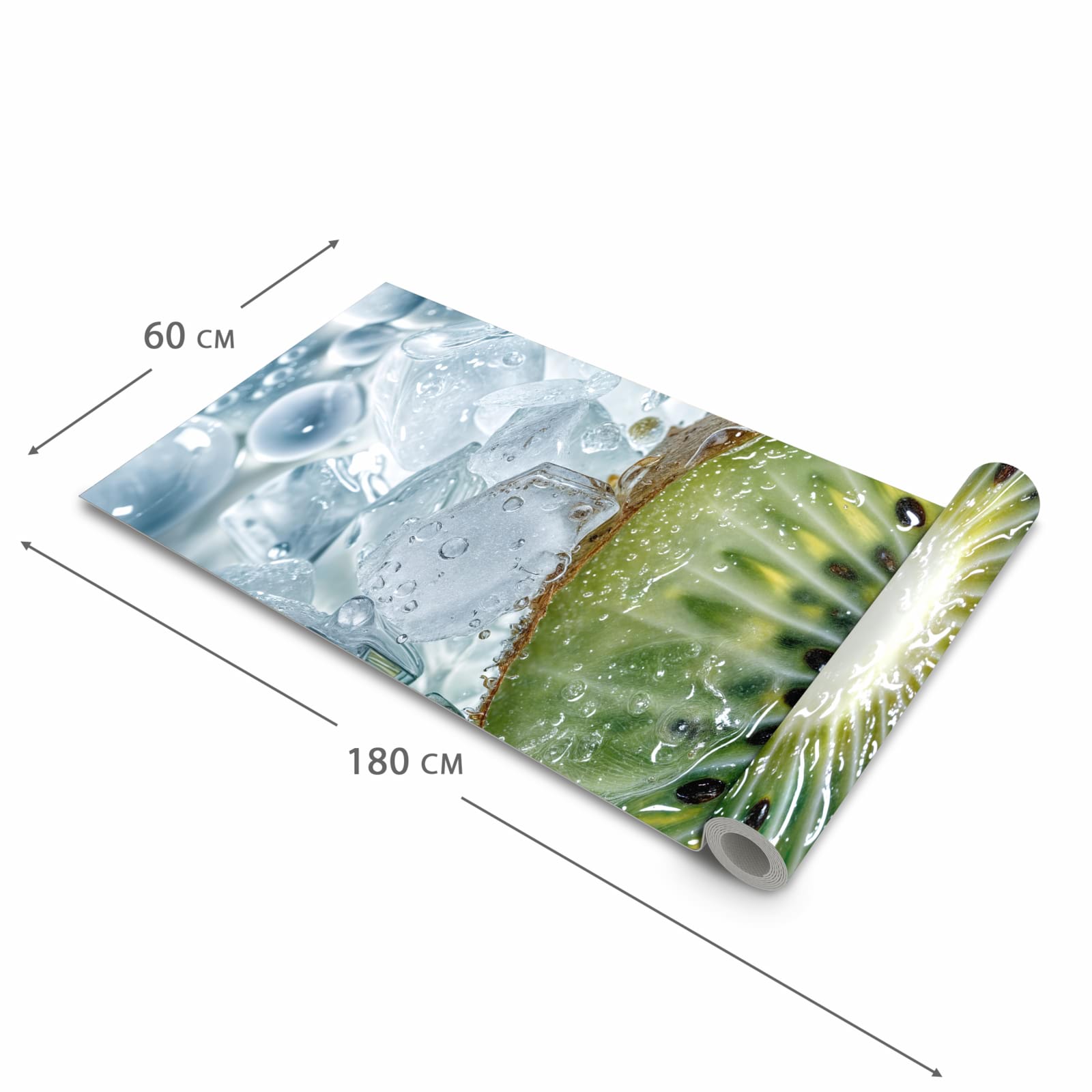 Formstabiler großer Küchenteppich mit Motiv Kiwi im Eis in der Größe 80x300 cm