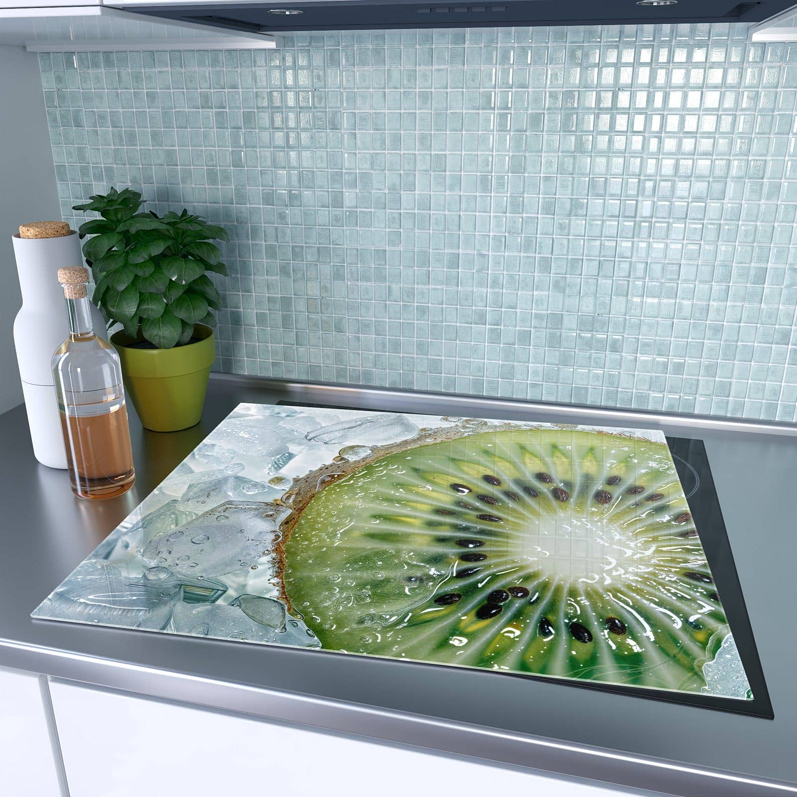 1-teilige Herdabdeckung mit Kiwi im Eis-Motiv auf dem Ceranfeld