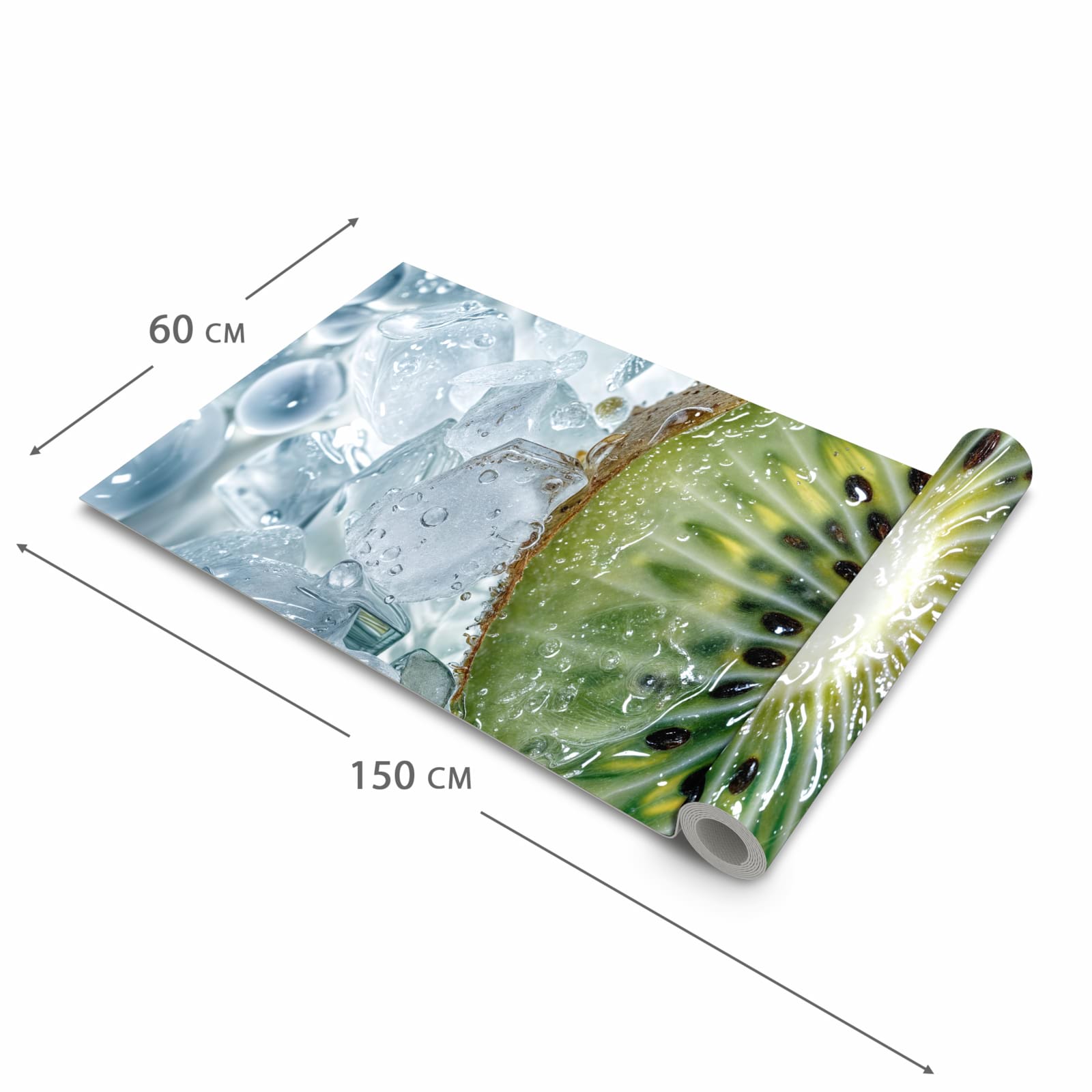 Farbbeständiger waschbarer Küchenteppich mit Motiv Kiwi im Eis in der Grösse 80x300 cm