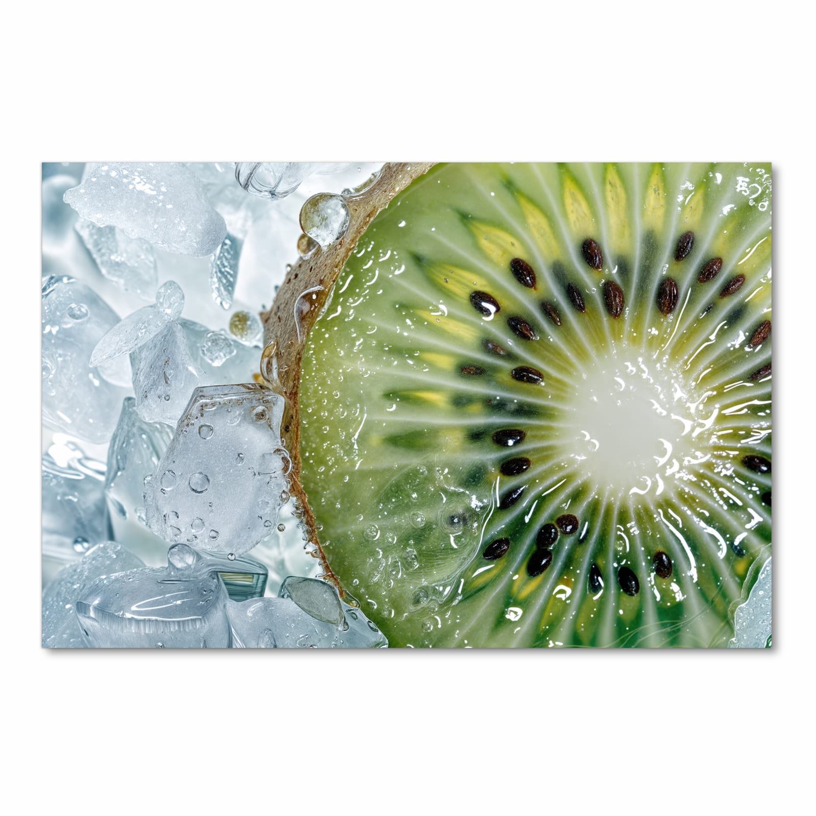 Komfortabler Küchenläufer mit Motiv Kiwi im Eis in Frontansicht für angenehmes Stehen