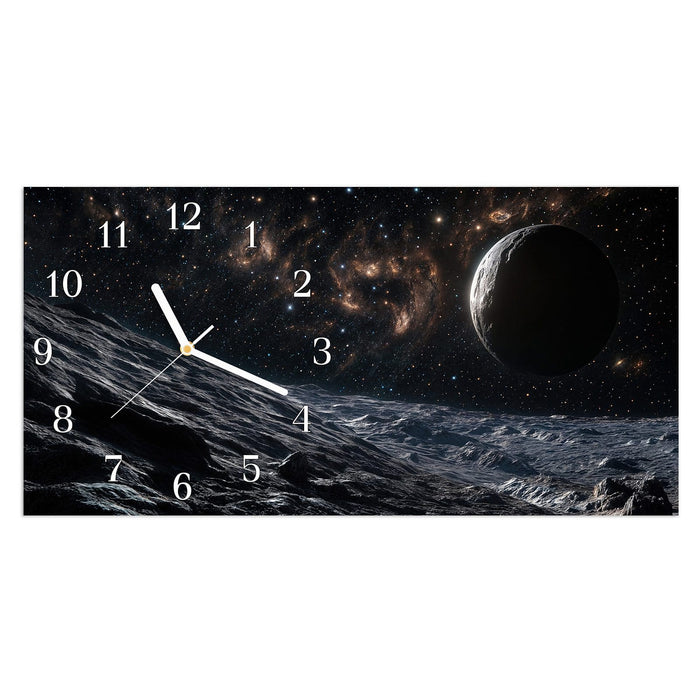 Wanduhr Weltraumlandschaft aus Glas – Querformat 60 × 30 cm mit Ziffernblatt Klassisch