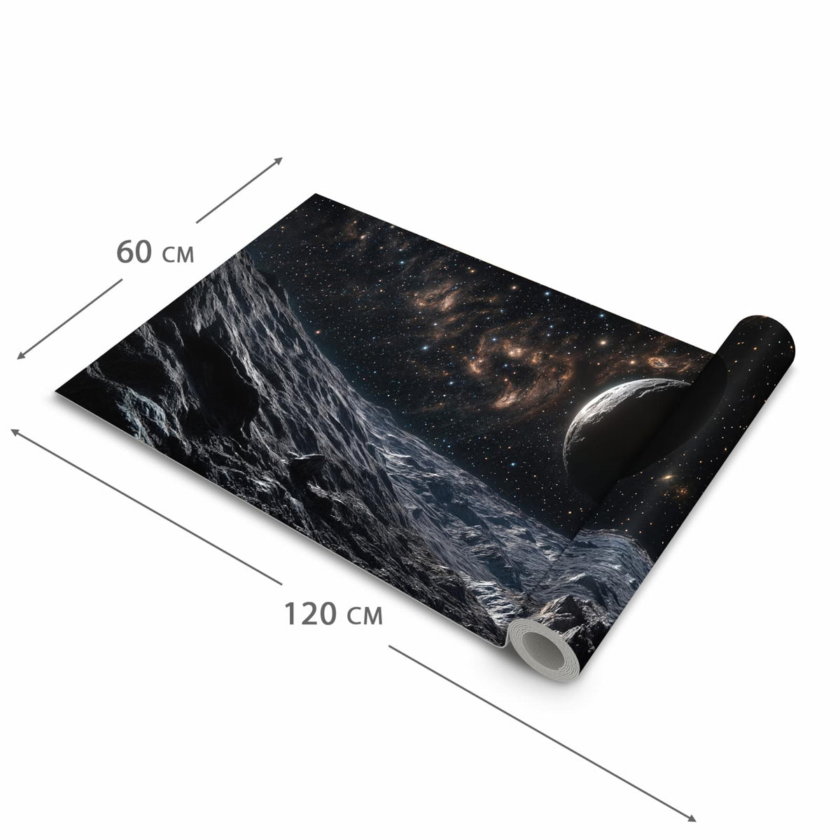 Pflegeleichter dünner Küchenteppich mit Motiv Weltraumlandschaft in der Grösse 80x300 cm