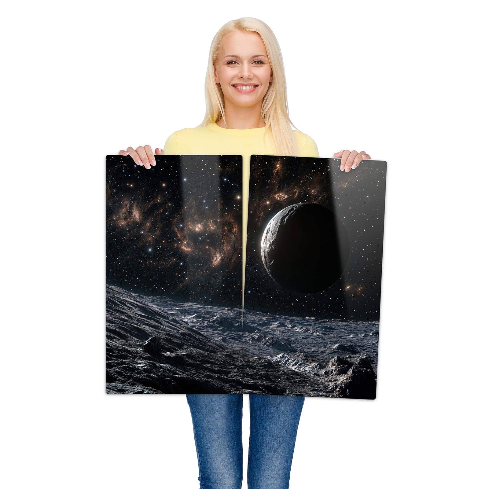 2-teilige Ceranfeld Abdeckungen mit Weltraumlandschaft-Motiv wird zur Größendarstellung gehalten