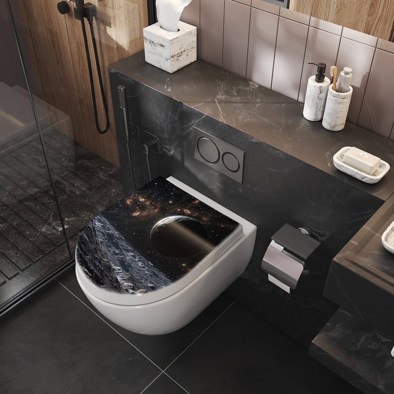 WC-Sitz mit Absenkautomatik Weltraumlandschaft