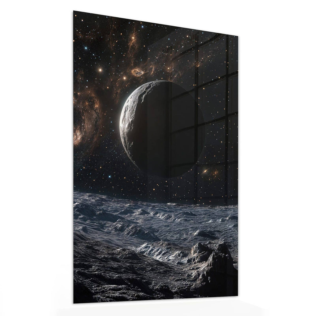 11 Größen – von 30 × 60 bis 60 × 150 cm – Wandbild - Mondlandschaft im All - Hochformat
