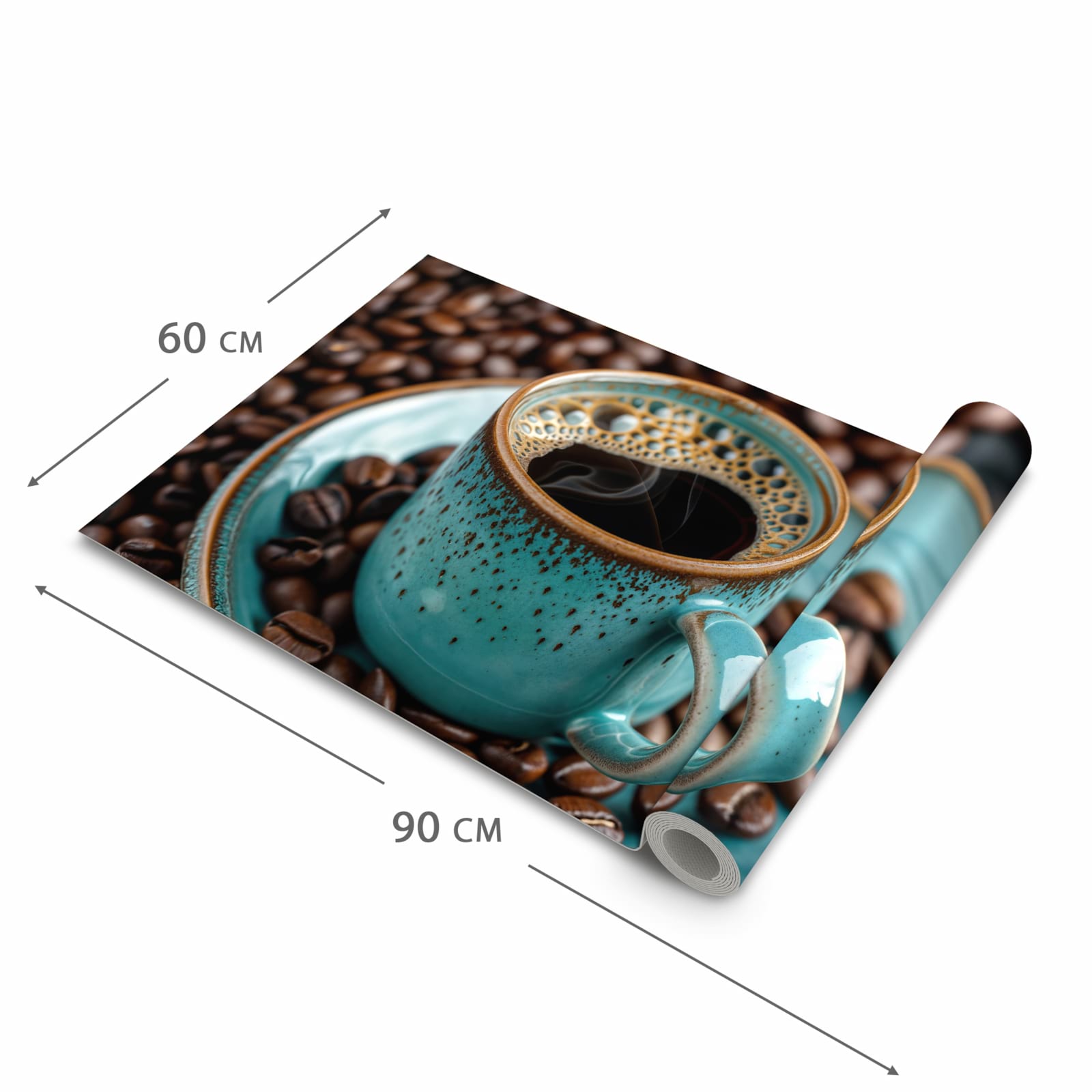 Komfortabler Küchenteppich mit Motiv Kaffee mit Tasse in der Grösse 80x300 cm