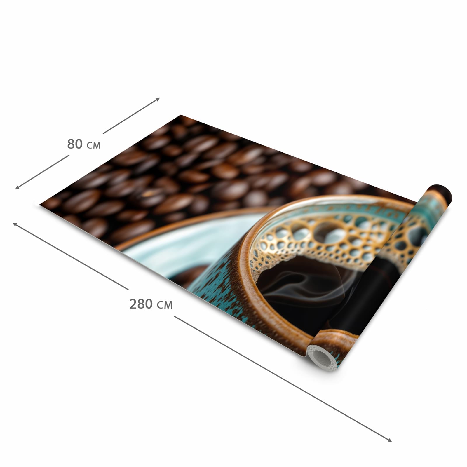 Schmutzabweisender waschbarer Küchenläufer mit Motiv Kaffee mit Tasse in der Größe 80x300 cm