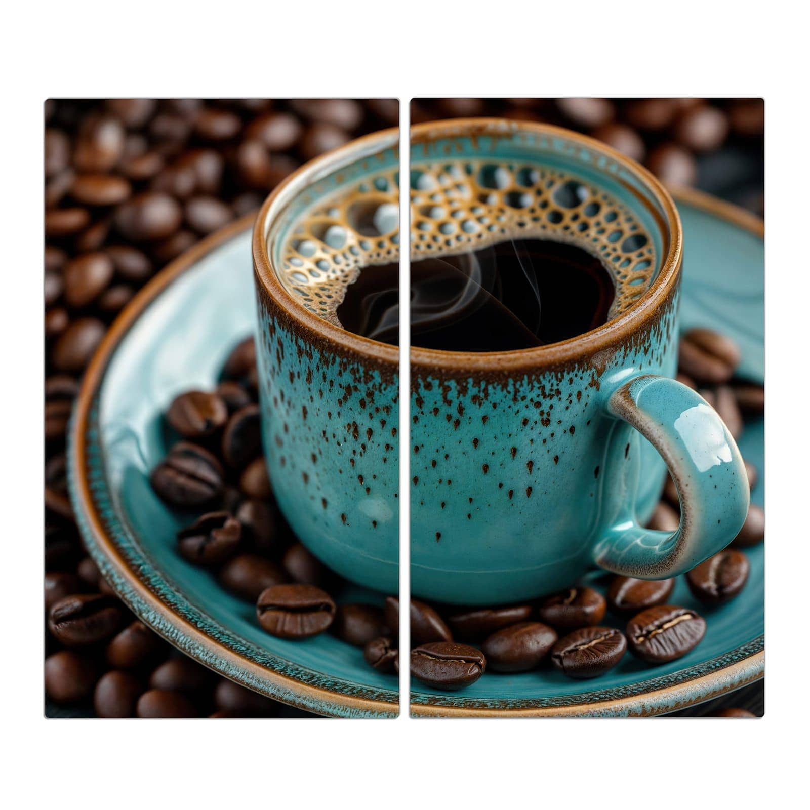 2-teilige Herdabdeckung für Induktionsfeld mit Kaffee mit Tasse-Motiv in der Frontansicht