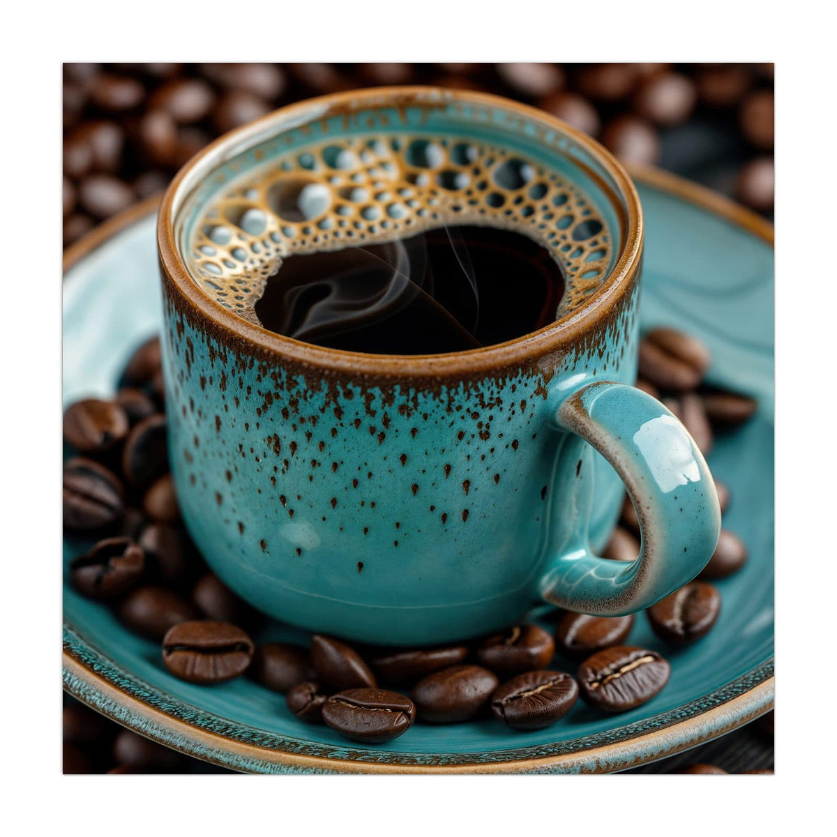 Küchenrückwand aus Glas Türkise Kaffeetasse im quadratischen Format, Motiv bildfüllend von vorn