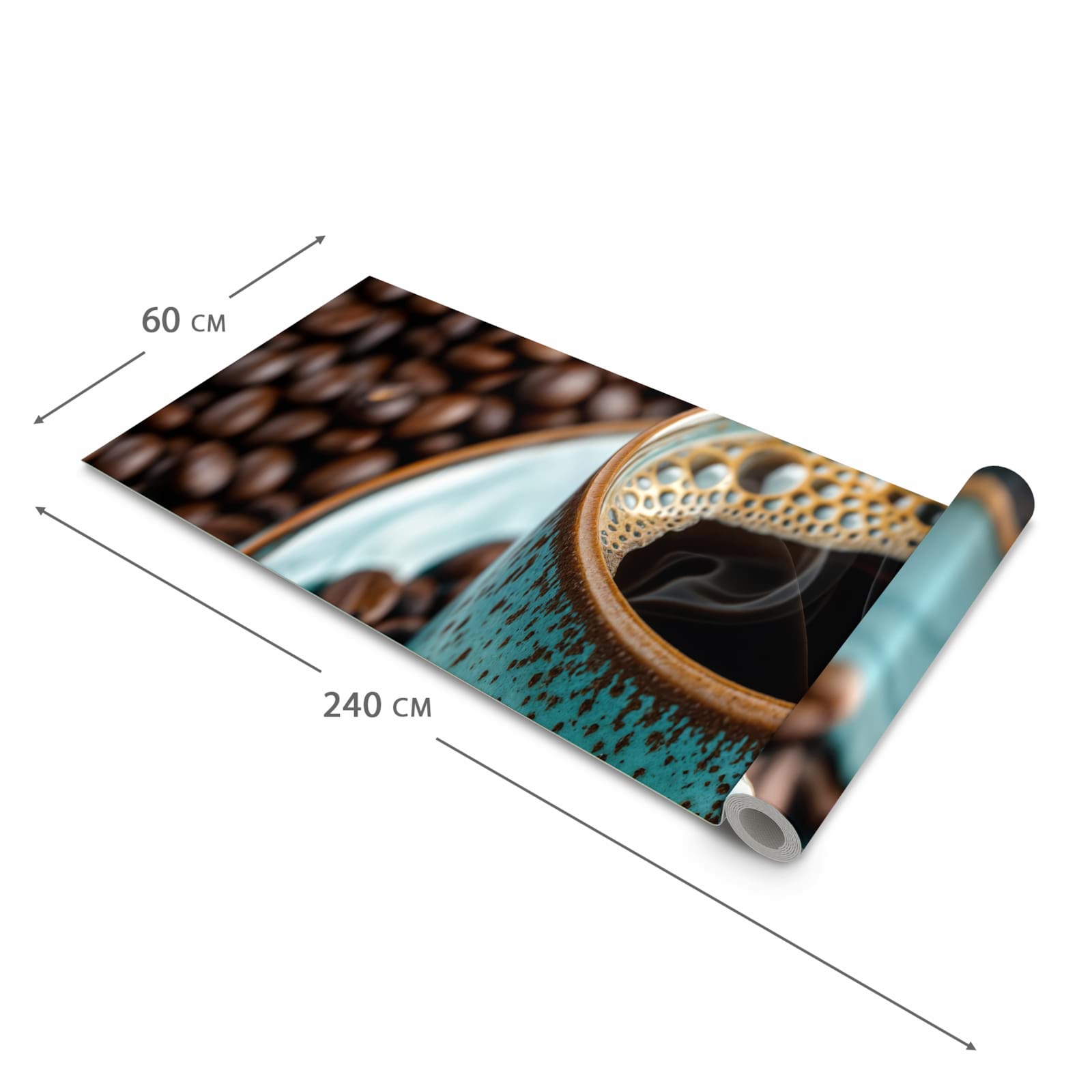 Geräuschdämpfender Küchenvorleger mit Motiv Kaffee mit Tasse in der Größe 80x300 cm