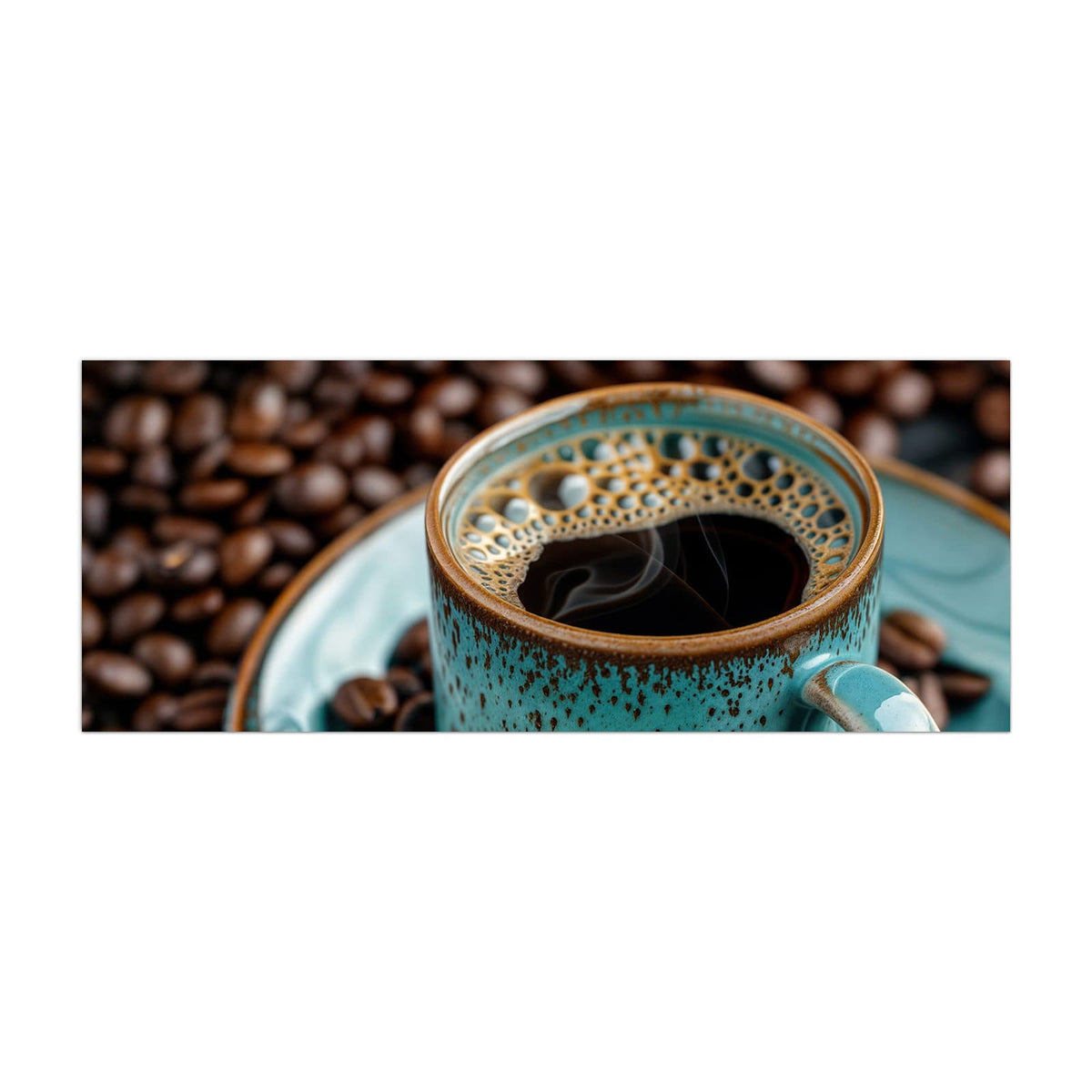 Küchenrückwand aus Glas Türkise Kaffeetasse im Hochformat, Motiv bildfüllend von vorn
