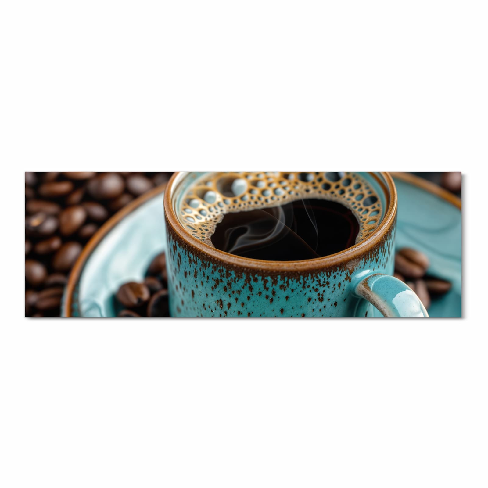 Strapazierfähiger dünner Küchenteppich mit Motiv Kaffee mit Tasse in Frontansicht