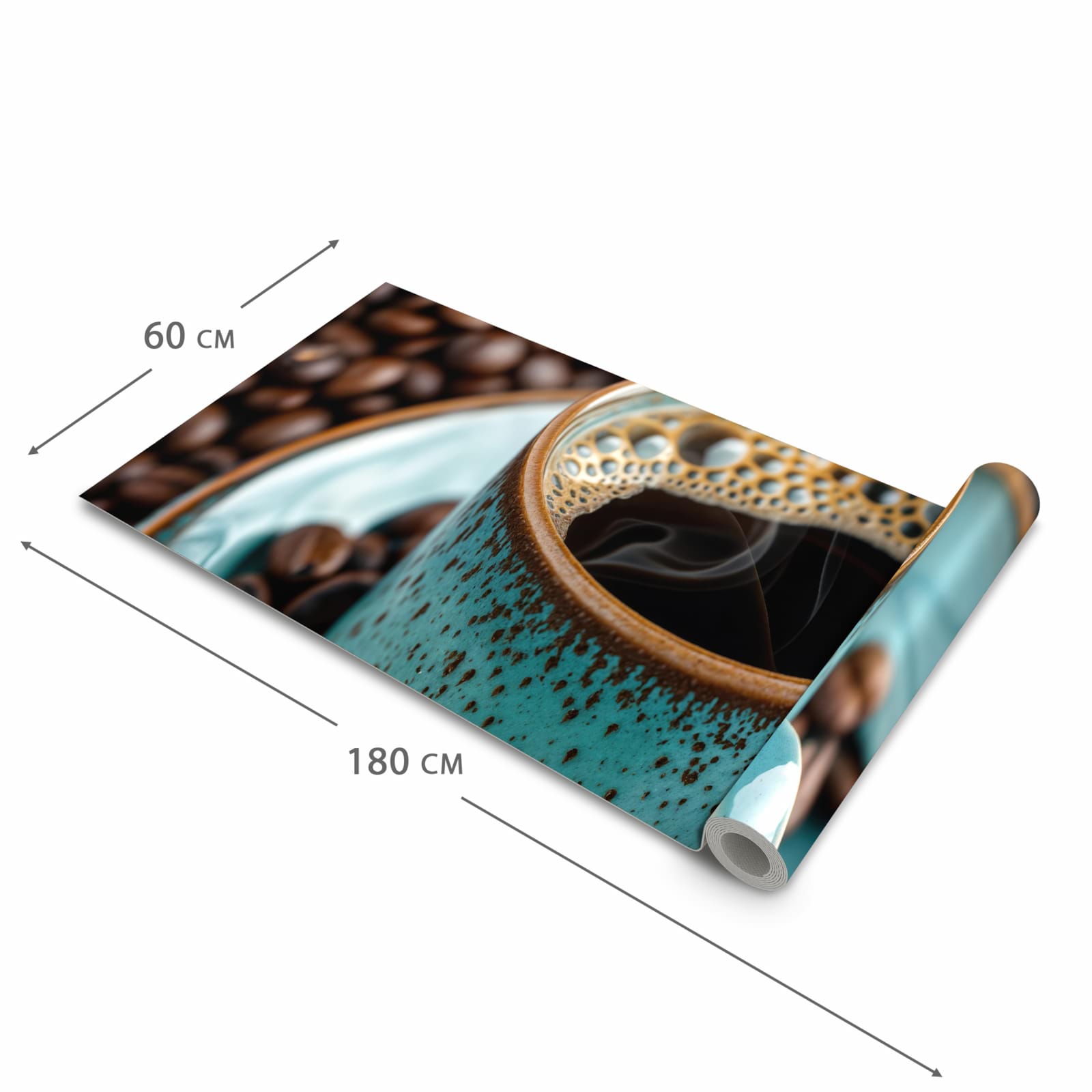 Zeitsparender Küchenläufer mit Motiv Kaffee mit Tasse in der Grösse 80x300 cm