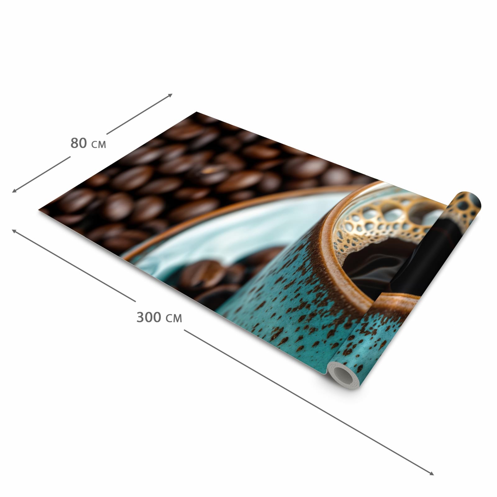 Geruchsneutraler langer Teppich Flur mit Motiv Kaffee mit Tasse in der Grösse 80x300 cm