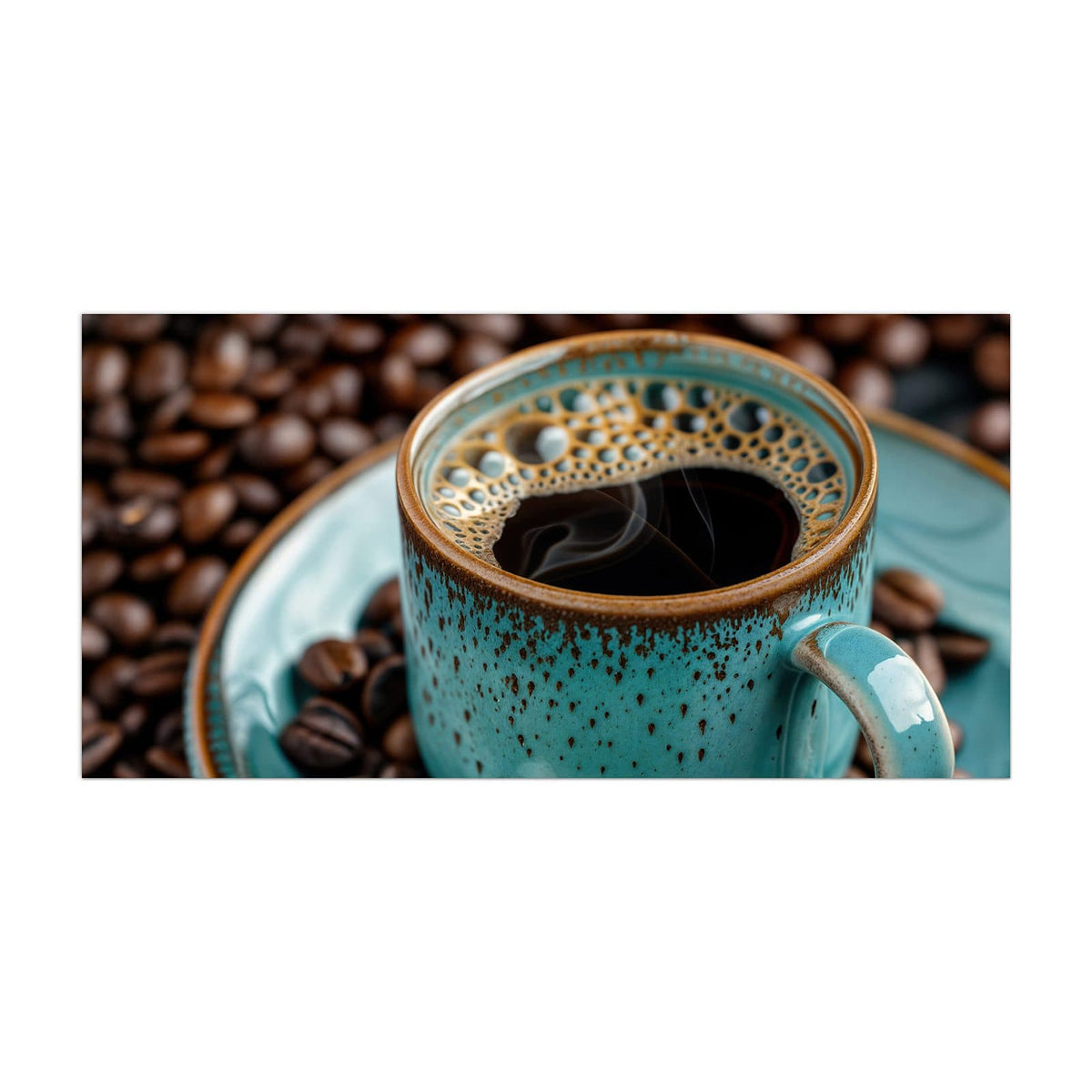 Küchenrückwand aus Glas Türkise Kaffeetasse im Hochformat, Motiv bildfüllend von vorn