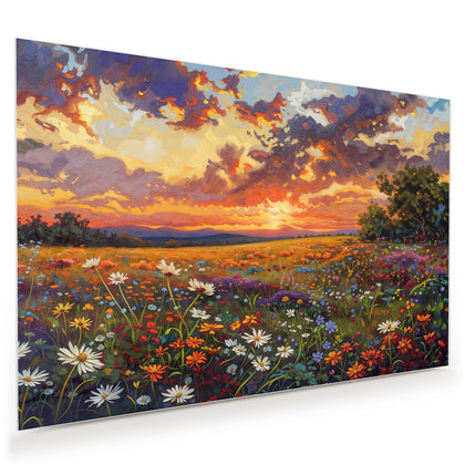 Wandbild mit dem Motiv Wildblumen im Abendrot