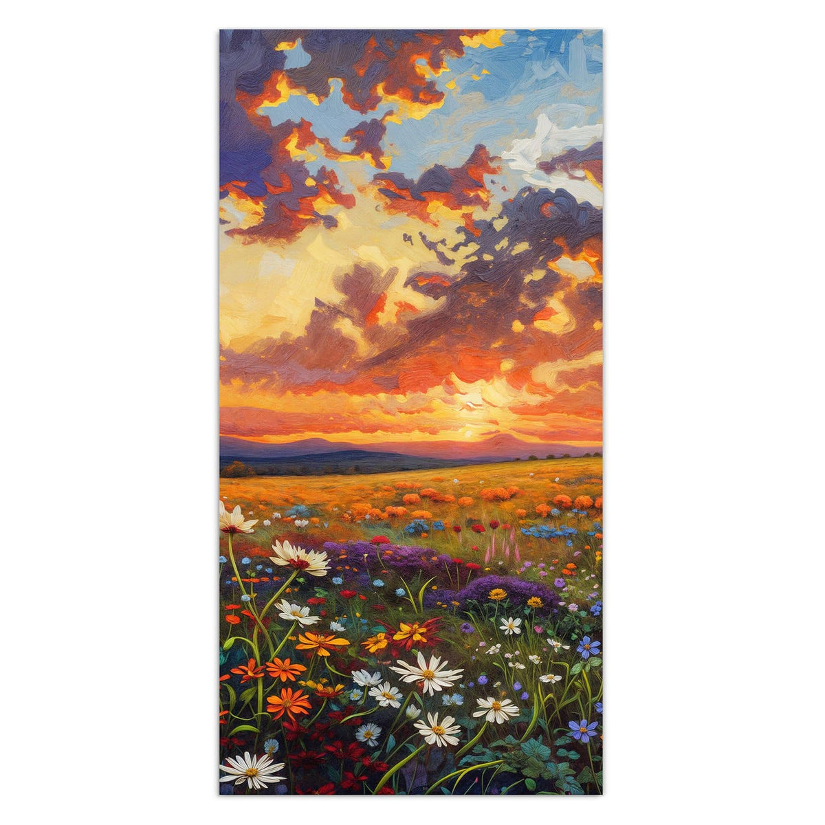 11 Größen – von 30 × 60 bis 60 × 150 cm – Wandbild - Wildblumen im Abendrot - Hochformat