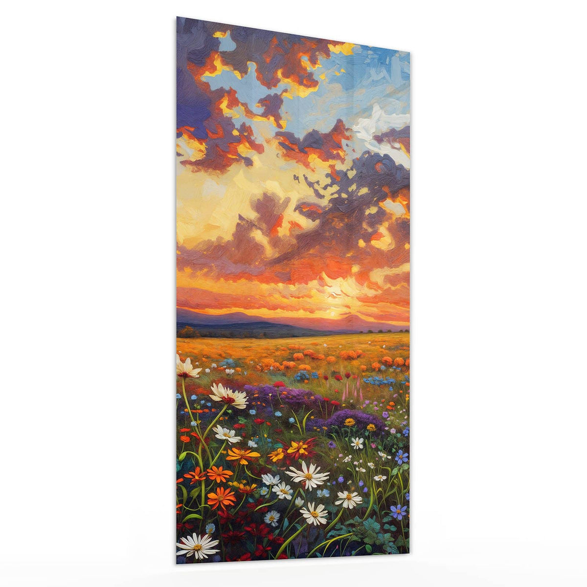 Glasbild Wildblumen im Abendrot von der Seite, 4 mm Echtglas