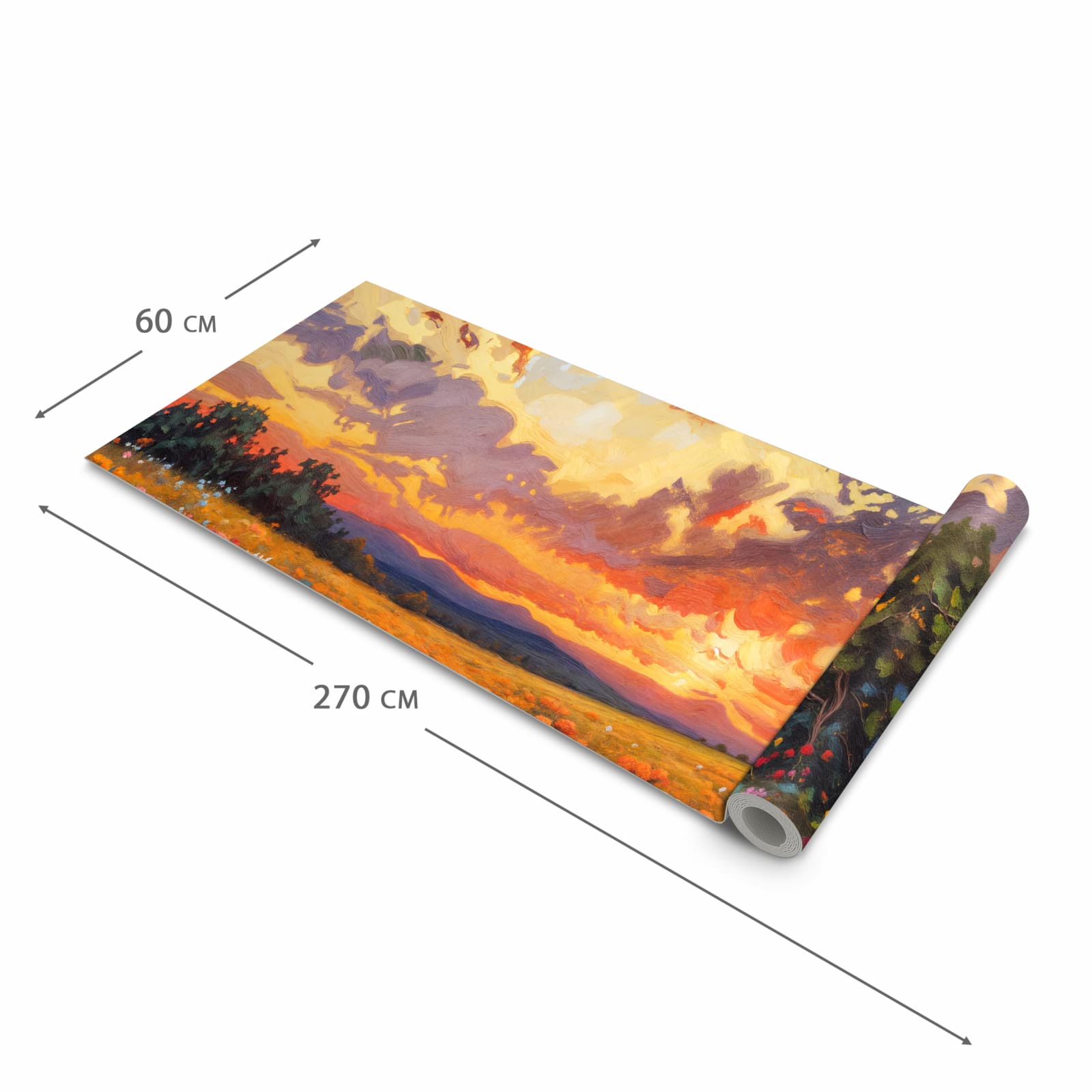 Strapazierfähiger Küchenläufer mit Motiv Blumenwiese Sonnenuntergang in der Grösse 80x280 cm