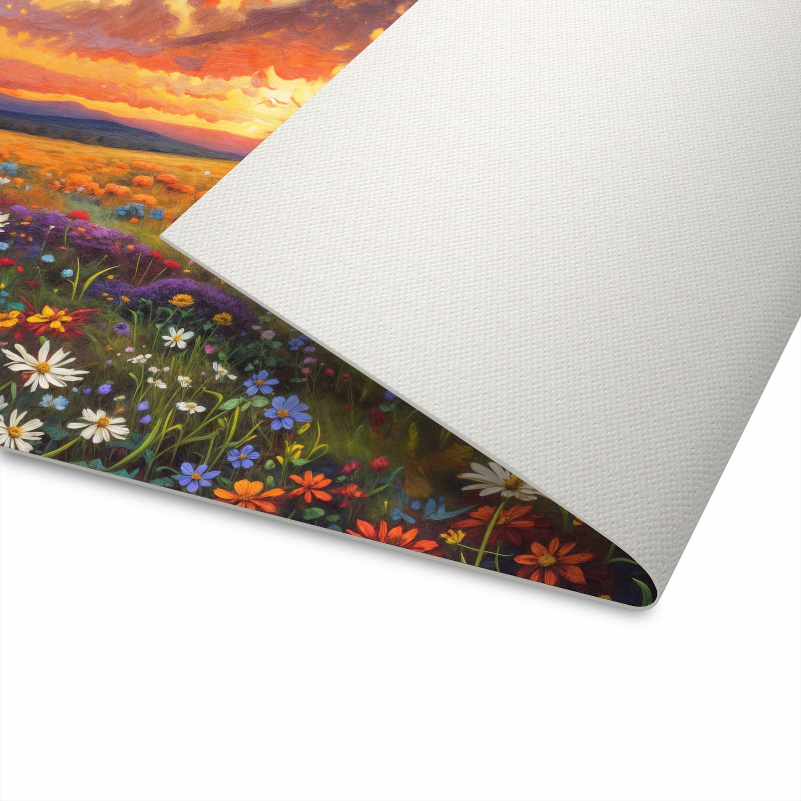 Langlebiger Küchenläufer mit Motiv Blumenwiese Sonnenuntergang für die Unterseite