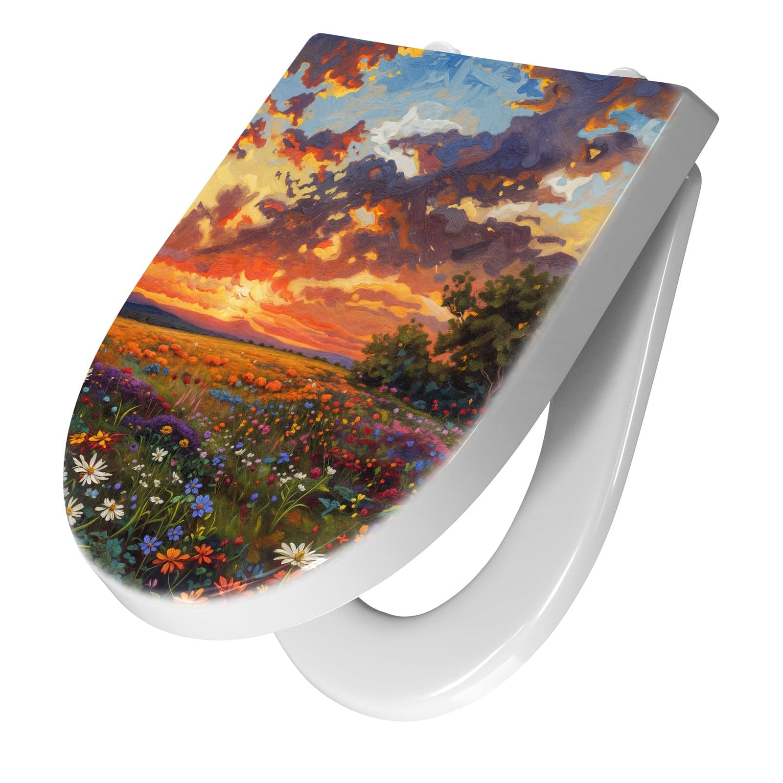 WC-Sitz mit Absenkautomatik Blumenwiese Sonnenuntergang