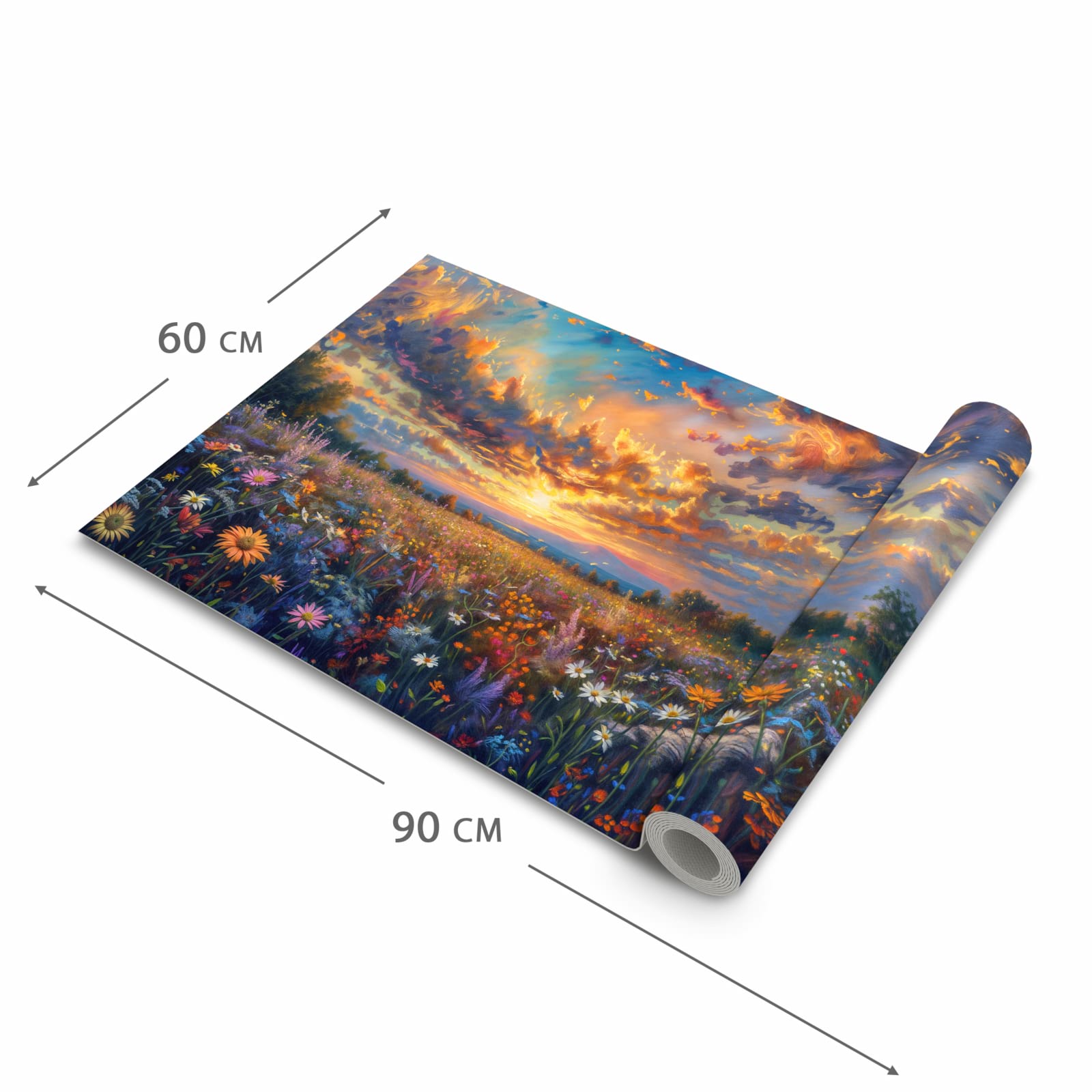 Fleckenresistenter rutschfester Küchenläufer mit Motiv Sonnenuntergang von Blumenwiese in der Größe 80x280 cm