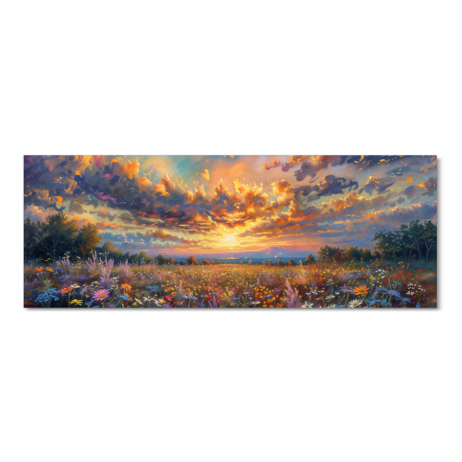 UV-beständiger Läufer für die Küche mit Motiv Sonnenuntergang von Blumenwiese in Frontansicht