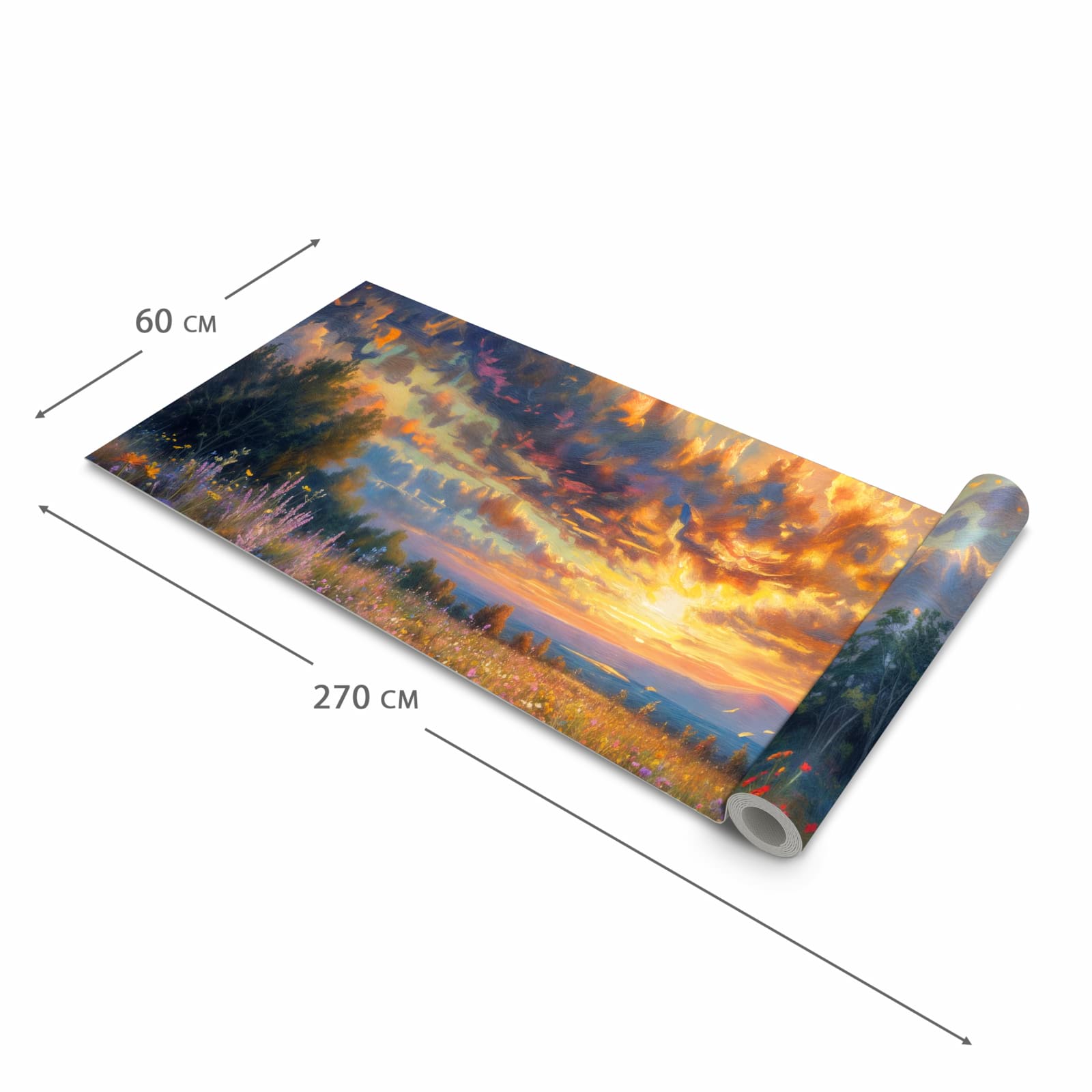 Komfortabler Küchenläufer mit Motiv Sonnenuntergang von Blumenwiese in der Grösse 80x280 cm