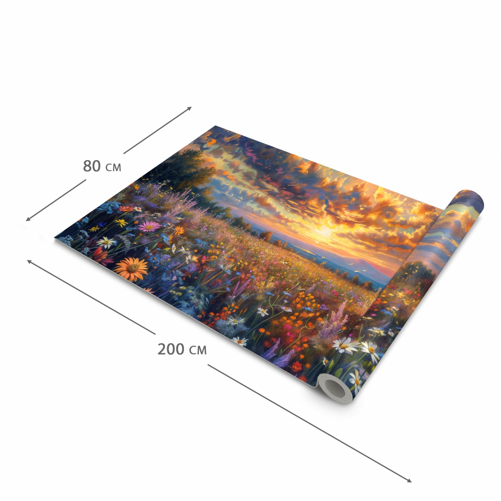 Schmutzabweisender rutschfester Küchenläufer mit Motiv Sonnenuntergang von Blumenwiese in der Größe 80x280 cm