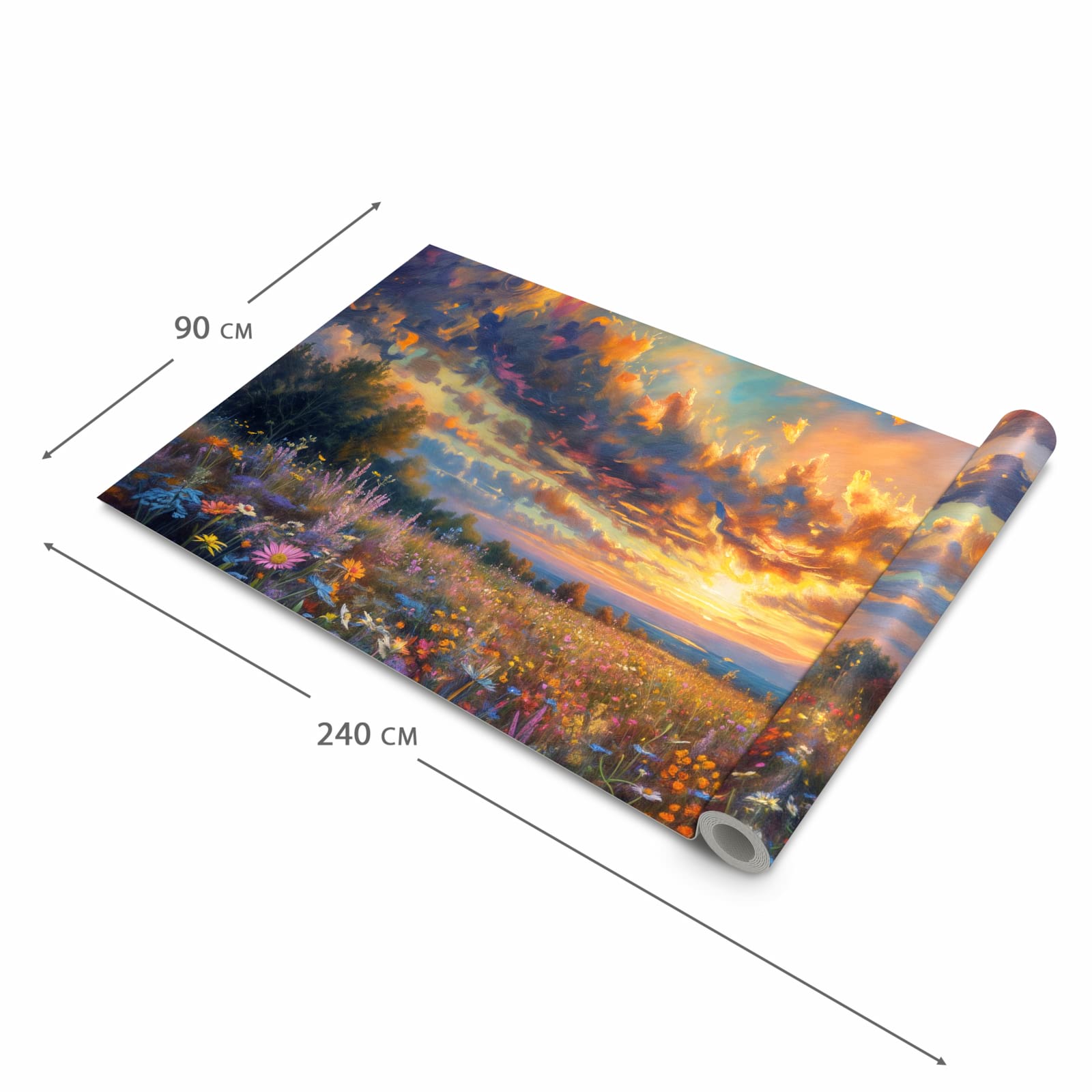 Komfortabler Küchenläufer nach Maß mit Motiv Sonnenuntergang von Blumenwiese in der Größe 80x280 cm